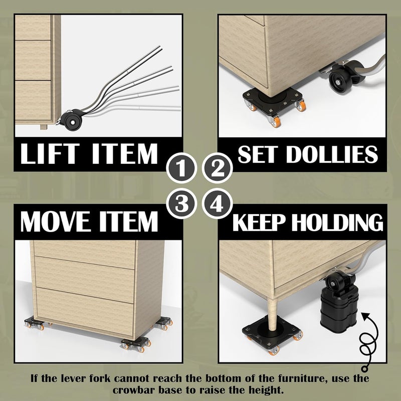 ONEON Furniture Mover Plus, Upgrated to Full Carbon Steel Panels Dolly, Reinforced Rib Design, Increased Weight Capacity, with Furniture Lifter, Easy Heavy Lifting - Image 5